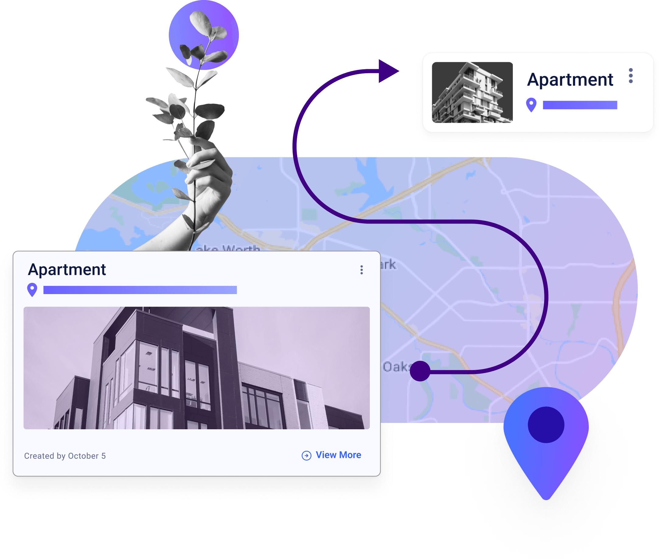 Illustration of apartment listing web application and geographic map